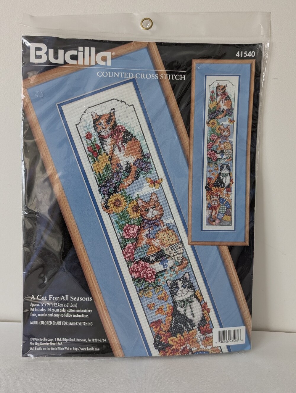 Bucilla Cat for all Seasons Counted Cross Stitch Kit 5 x 14 41540 Vintage 1996